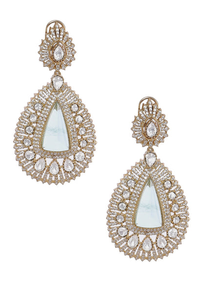 Gold Moissanite & Emerald Danglers 
