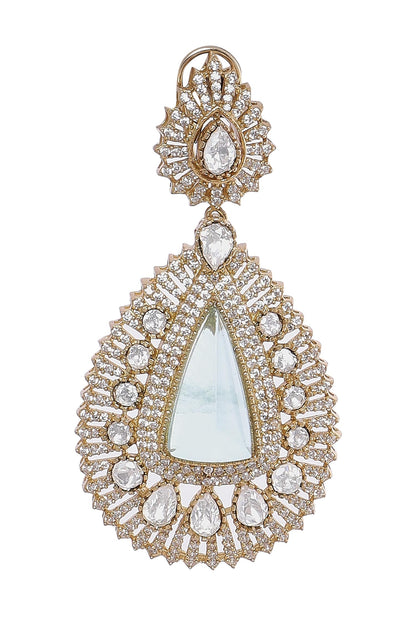 Gold Moissanite & Emerald Danglers 