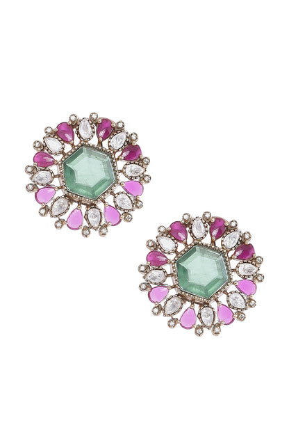 Floral Motif Studs with Multi Color Embellishments 
