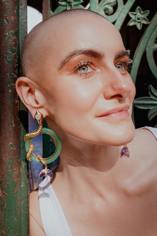 Gold Plated Serpent & Crescent Earrings 
