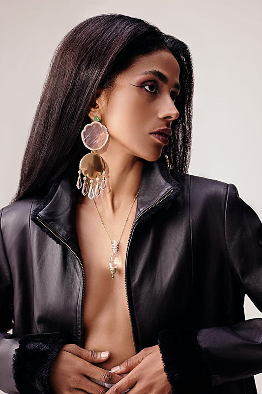Gold Plated Ishq Clear Quartz Pendant Necklace 