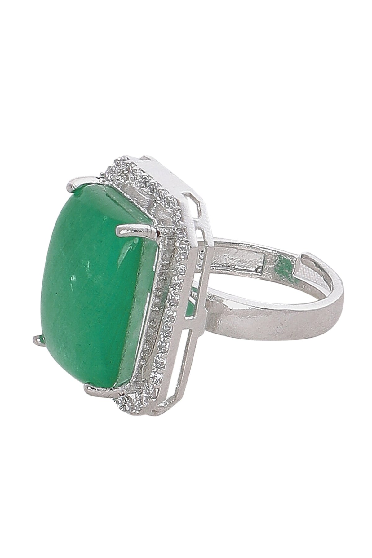 Green Stone Zircon Embellished Ring 