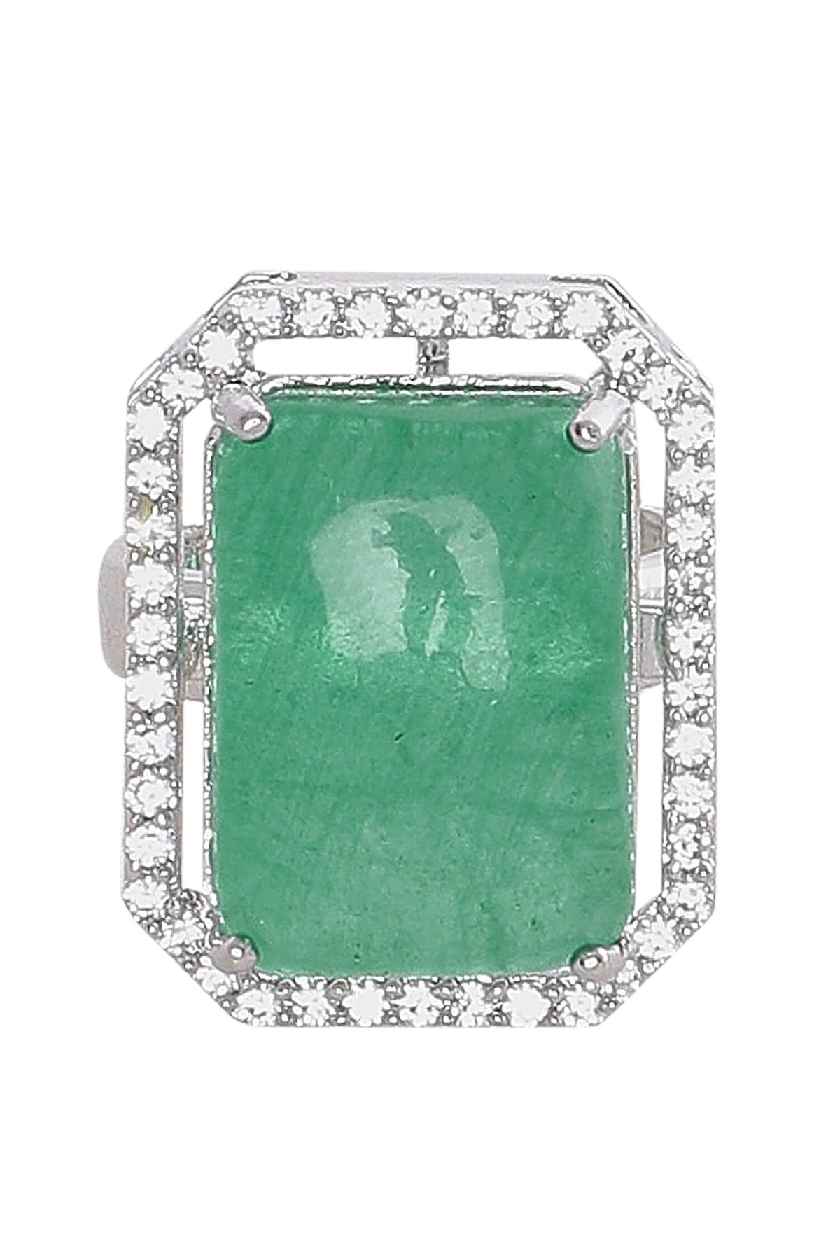 Green Stone Zircon Embellished Ring 