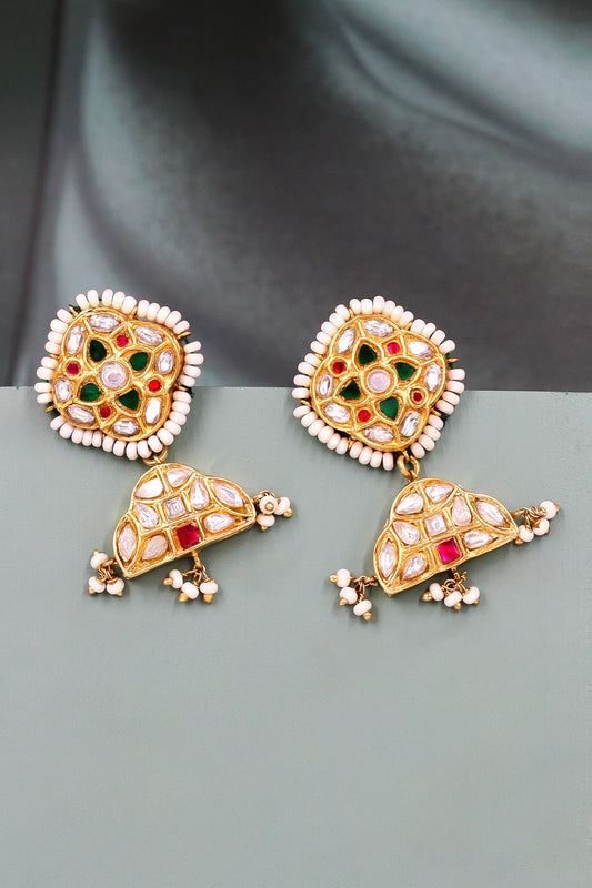 Gold Tone Kundan Drop Dangler Earrings 