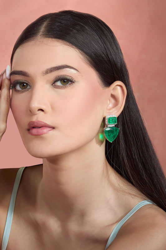 Emerald Stone Studded Dangler Earrings 