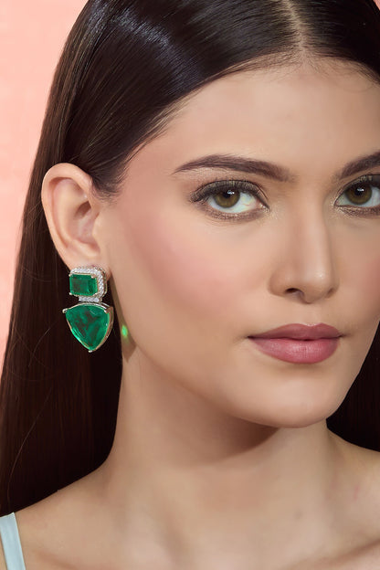 Emerald Stone Studded Dangler Earrings 