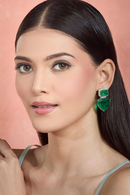 Emerald Stone Studded Dangler Earrings 