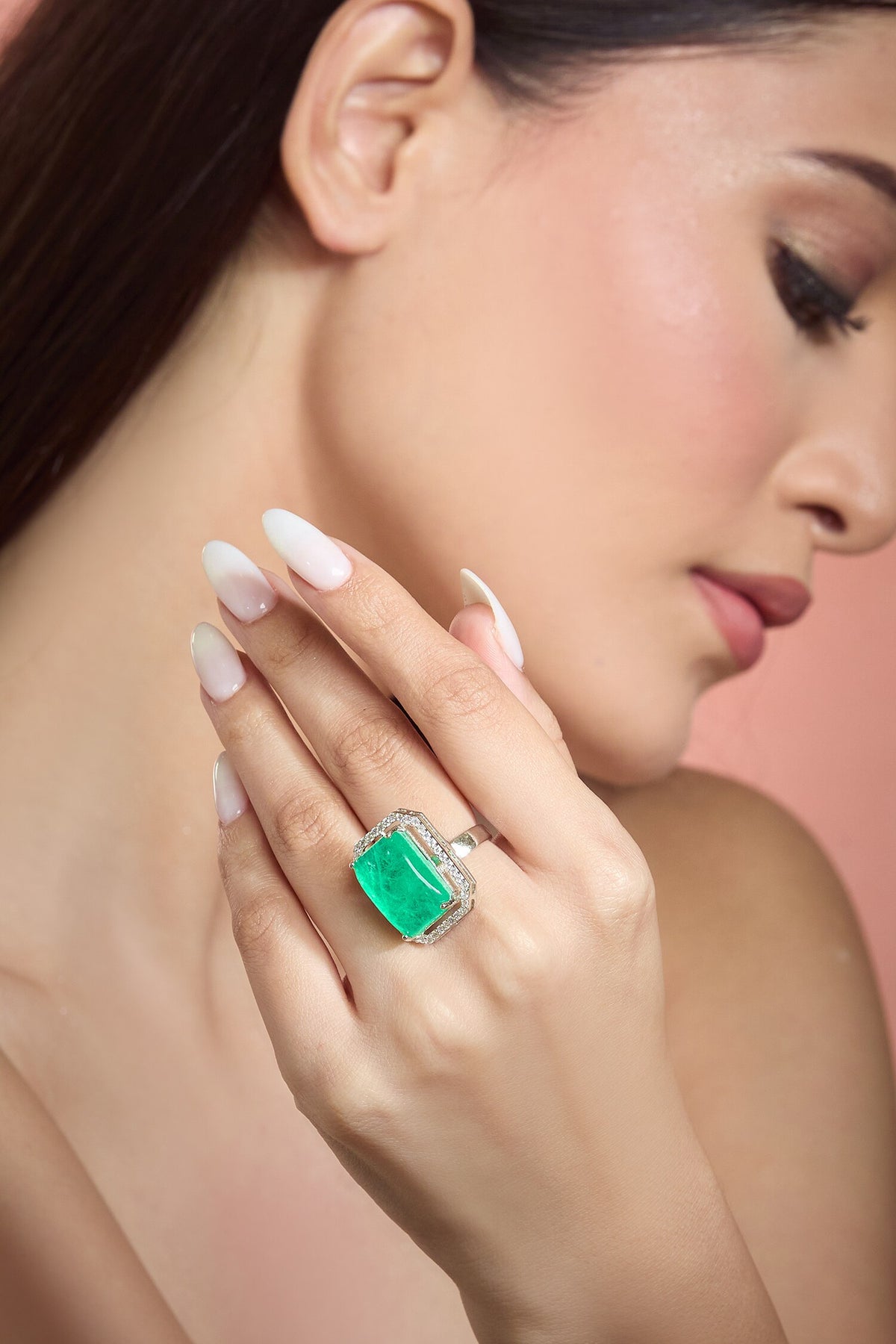 Green Stone Zircon Embellished Ring 