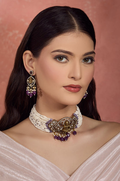 Gold Plated Goddess Motif Necklace Set 