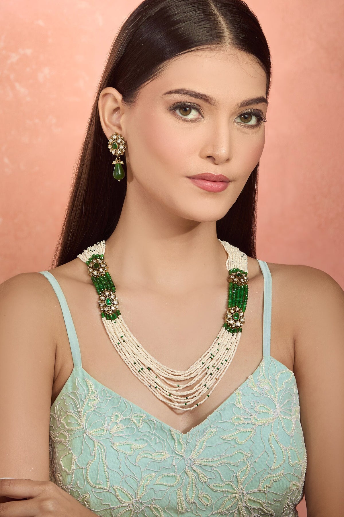 Emerald Moissanite Layered Necklace Set 