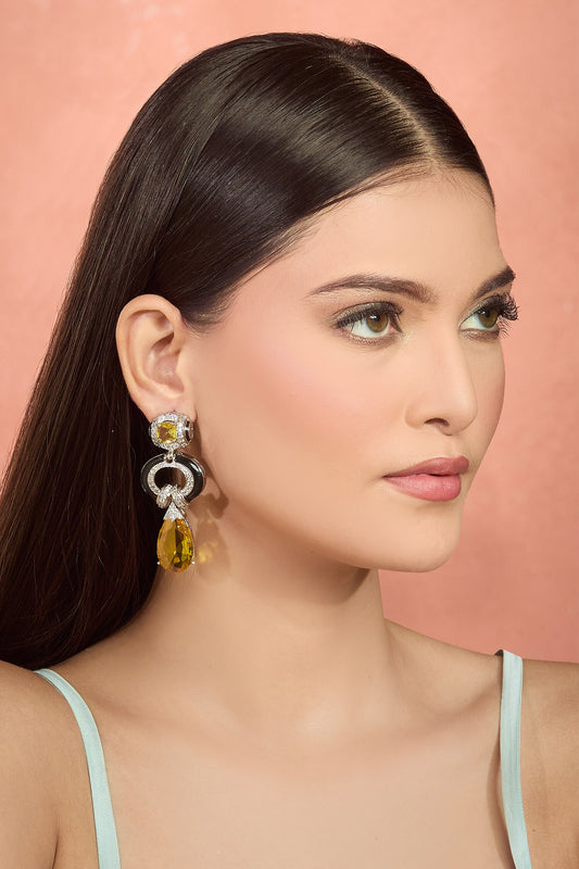 Cubic Zirconia Danglers with Citrine 