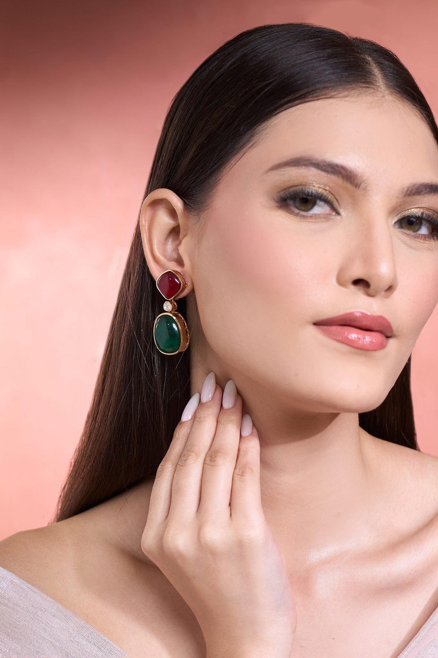 Ruby & Emerald Dangler Earrings 