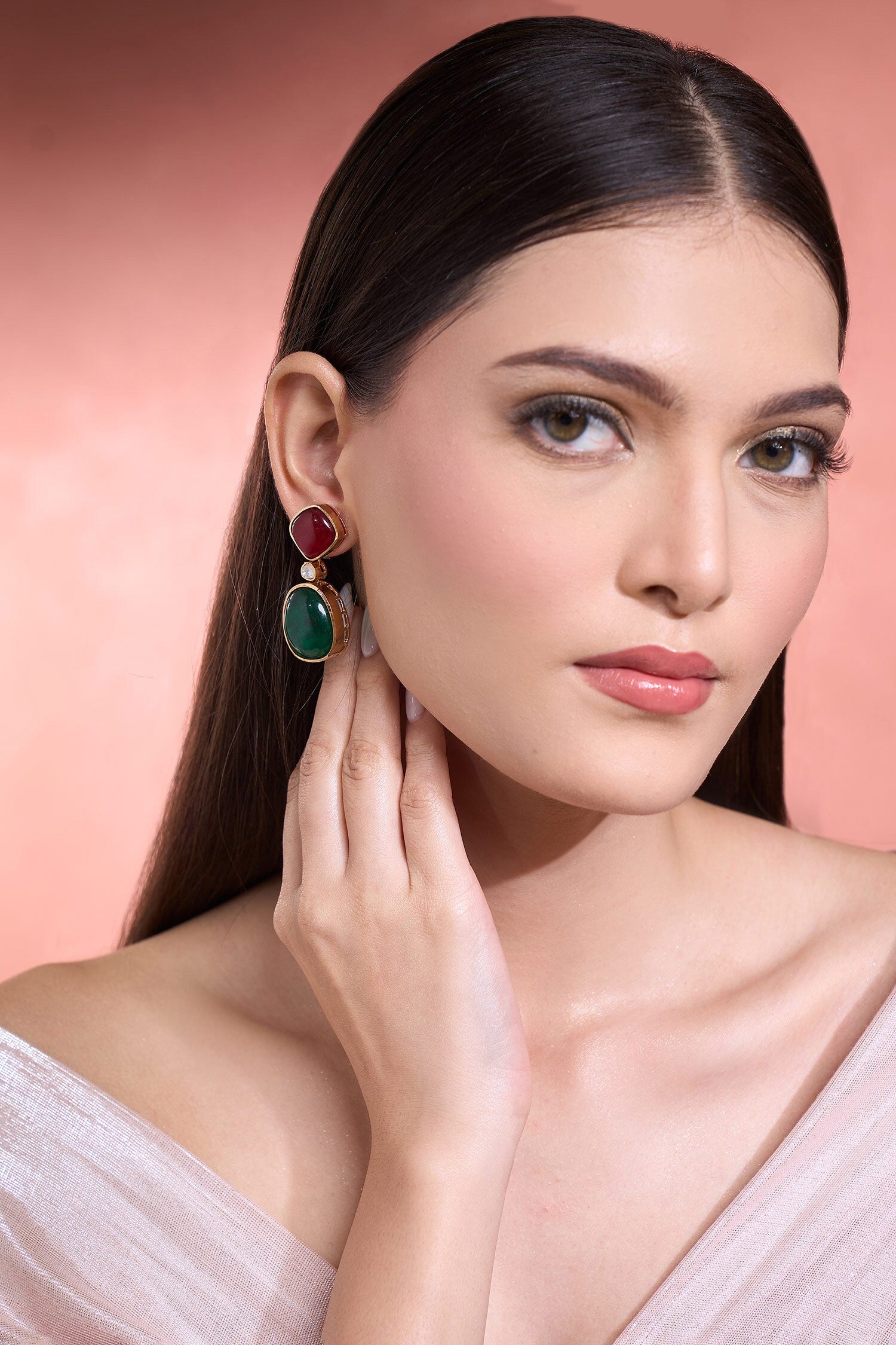 Ruby & Emerald Dangler Earrings 