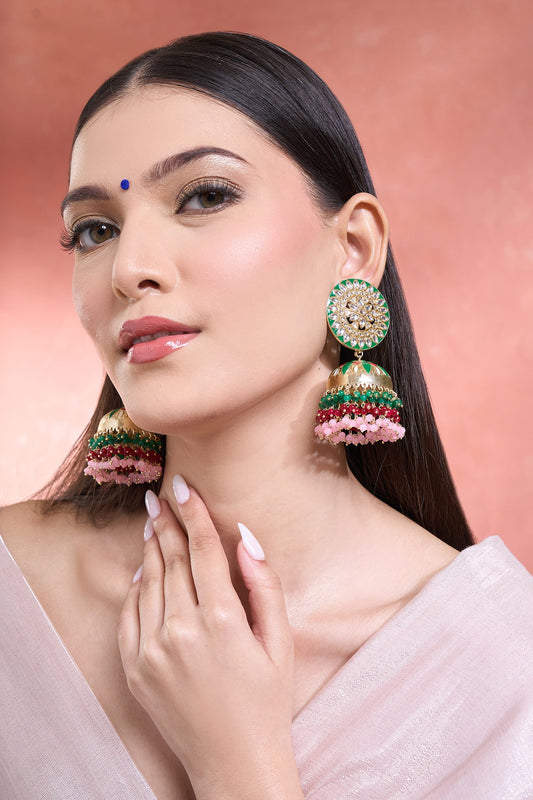 Gold Plated Multicolor Bead Jhumkas 