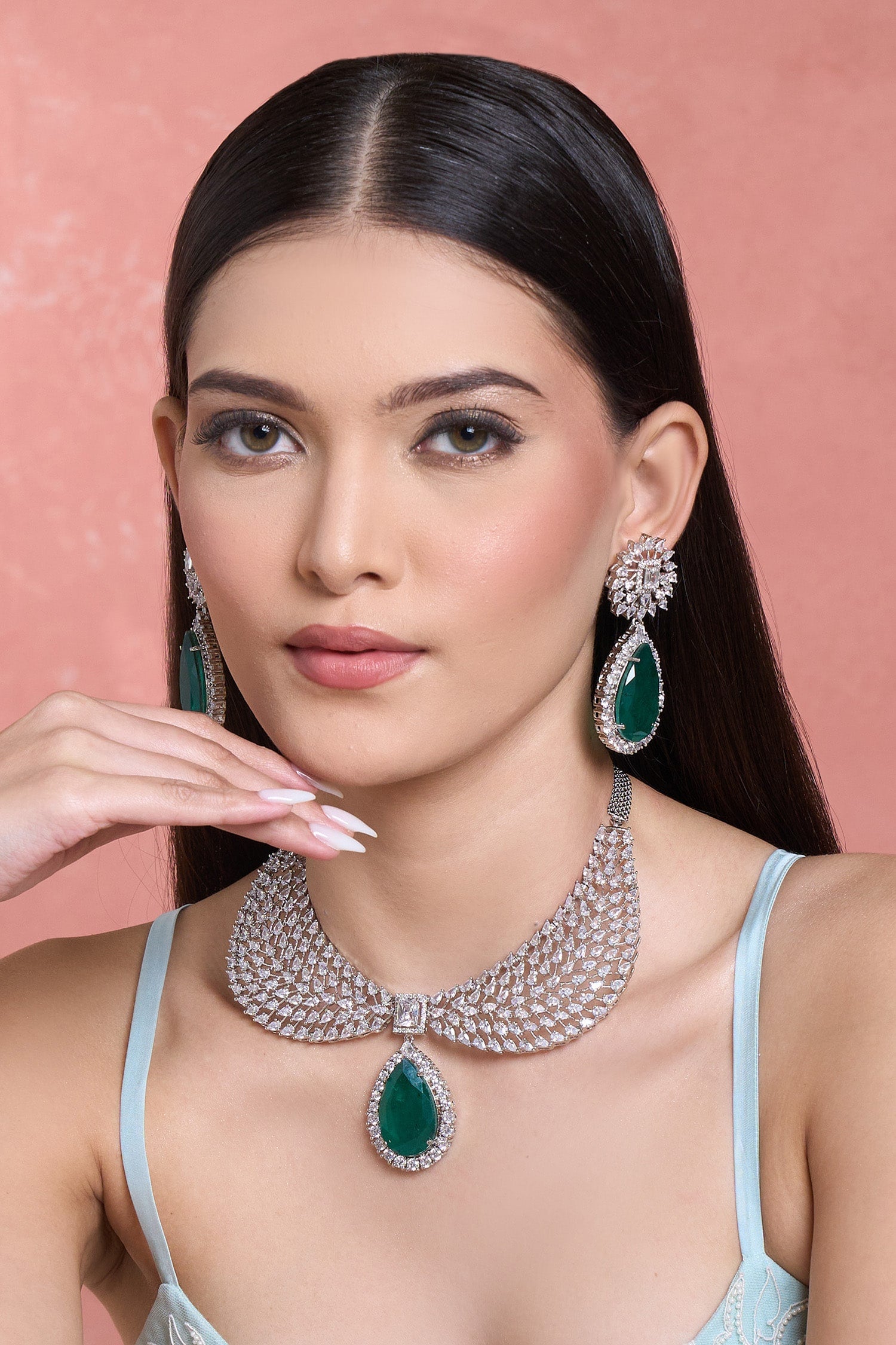Emerald & Cubic Zirconia Choker Set 