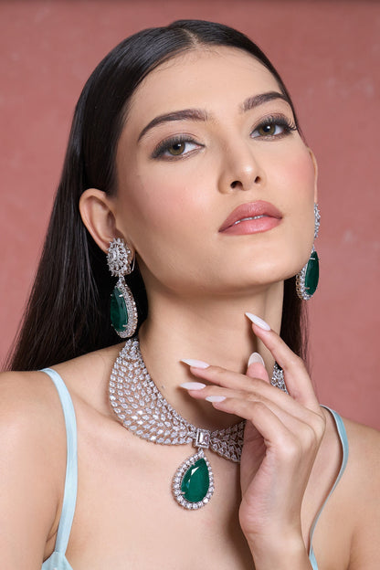Emerald & Cubic Zirconia Choker Set 