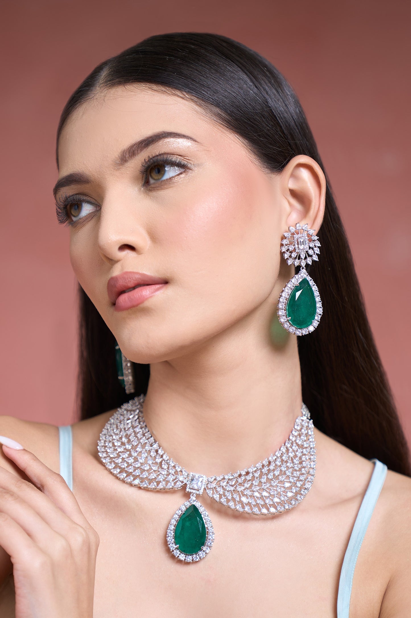 Emerald & Cubic Zirconia Choker Set 