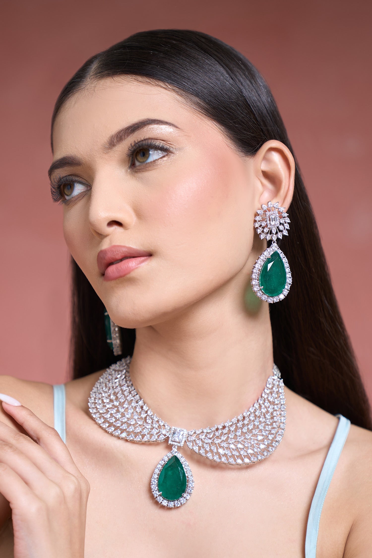 Emerald & Cubic Zirconia Choker Set 