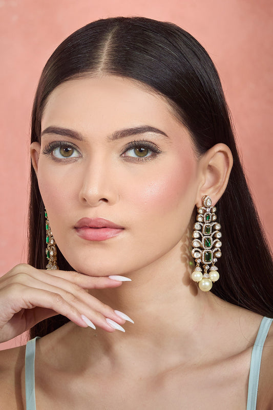 Emerald Pearl Embellished Danglers 