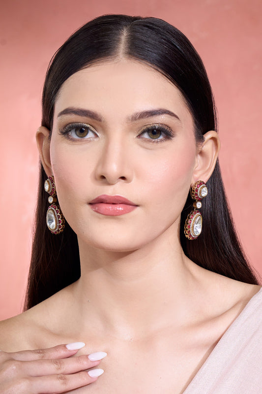 Moissanite & Ruby Embellished Danglers 