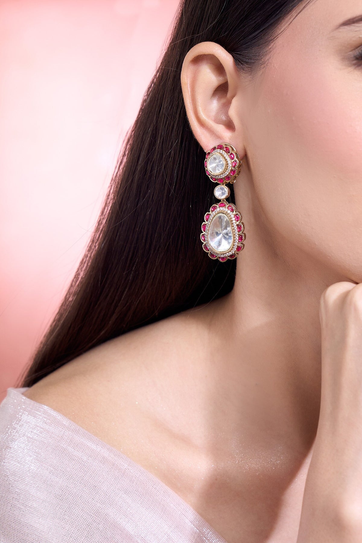 Moissanite & Ruby Embellished Danglers 
