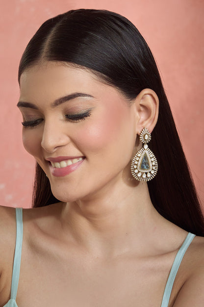 Gold Moissanite & Emerald Danglers 