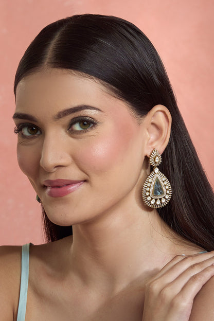 Gold Moissanite & Emerald Danglers 