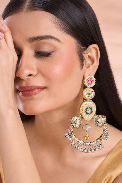 Gold Plated Multi Color Stone Earrings 