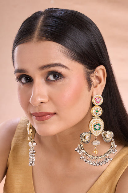 Gold Plated Multi Color Stone Earrings 