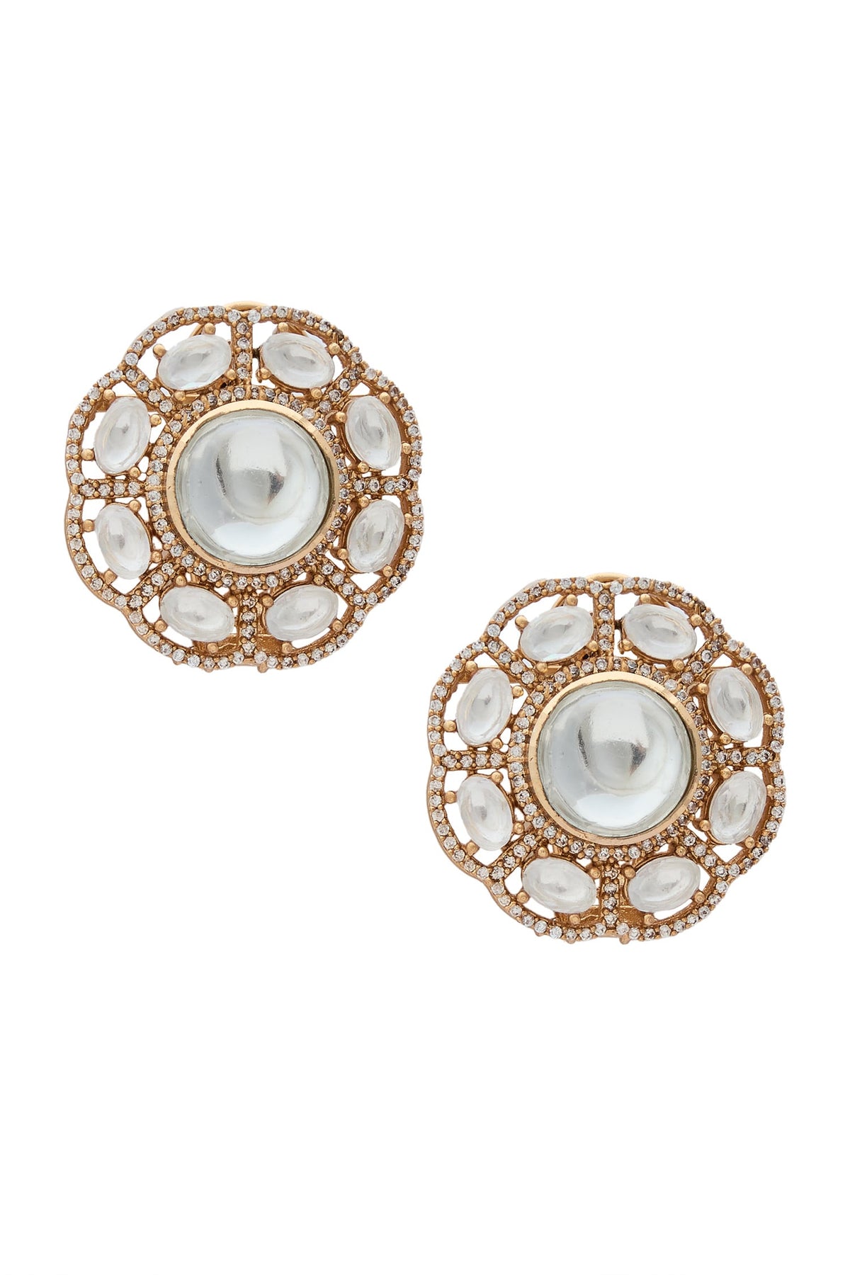 Gold Polki Floral Stud Earrings 