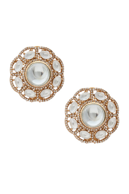 Gold Polki Floral Stud Earrings 