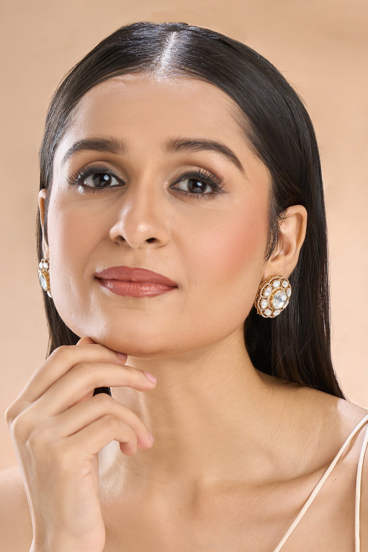 Gold Polki Floral Stud Earrings 