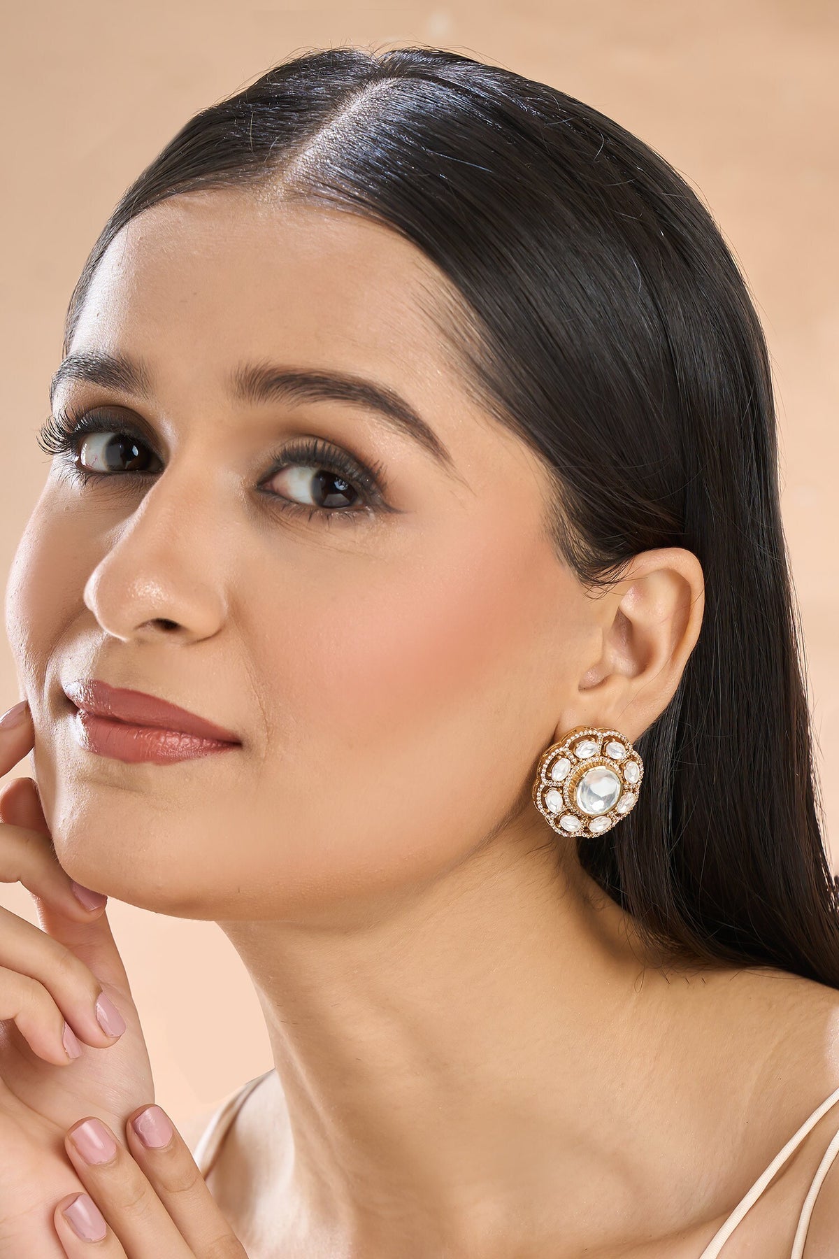 Gold Polki Floral Stud Earrings 
