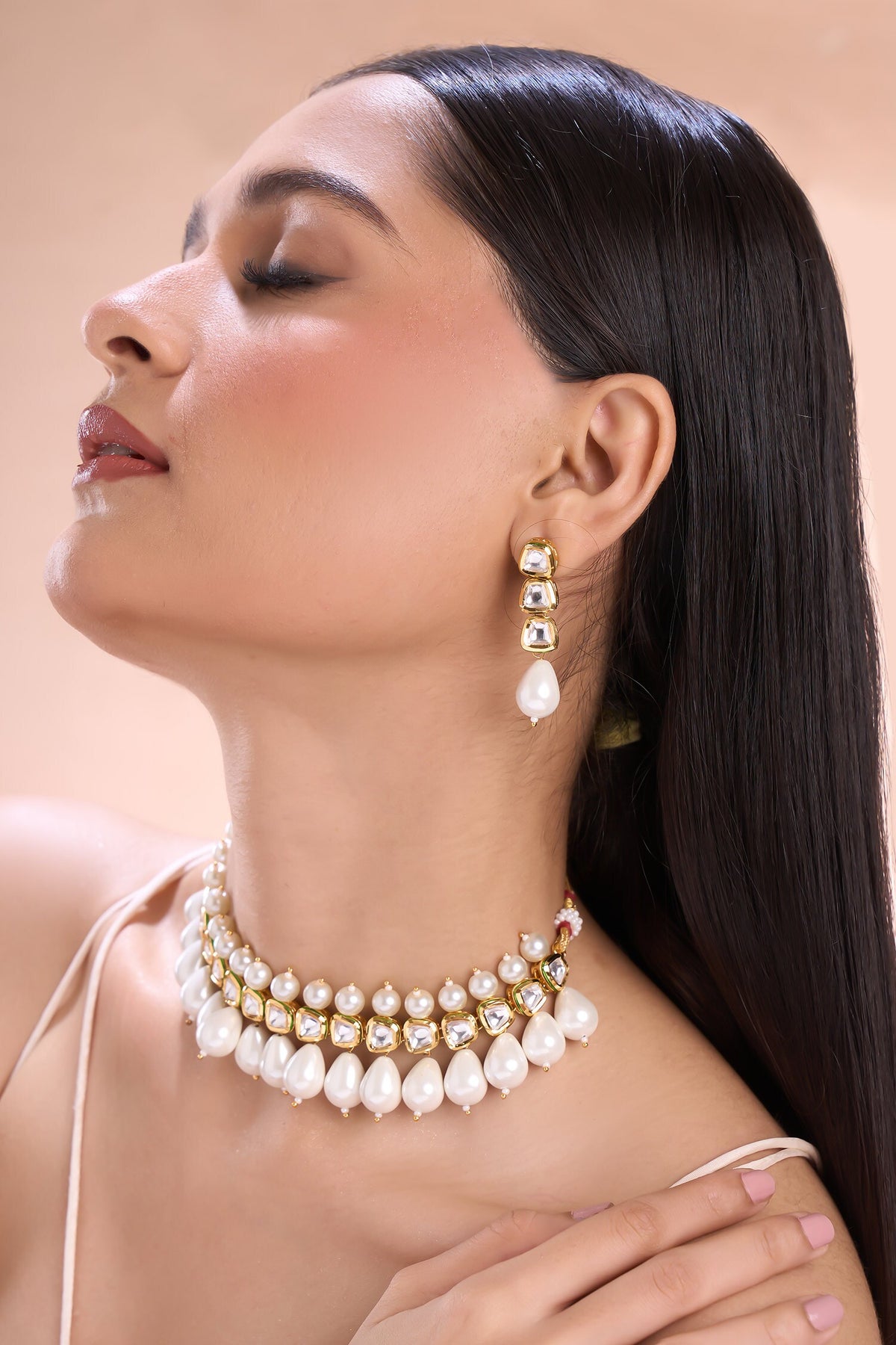 Polki Embellished Choker Necklace Set 