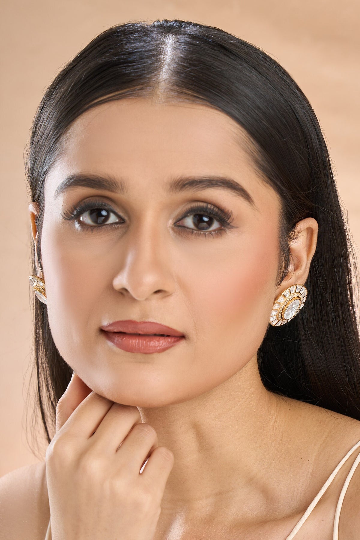 Gold Polki Embellished Round Studs 
