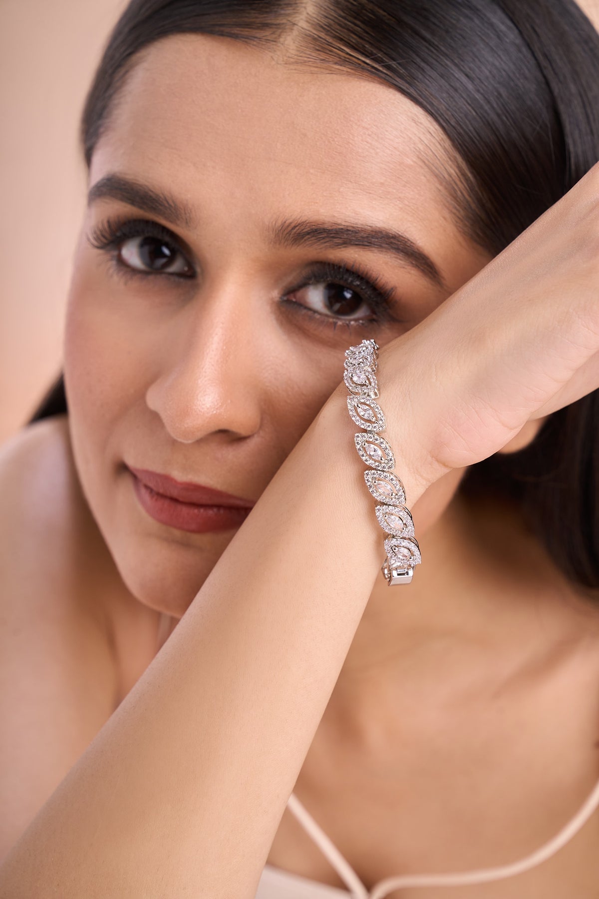 Leaf Shaped American Diamond Bracelet 
