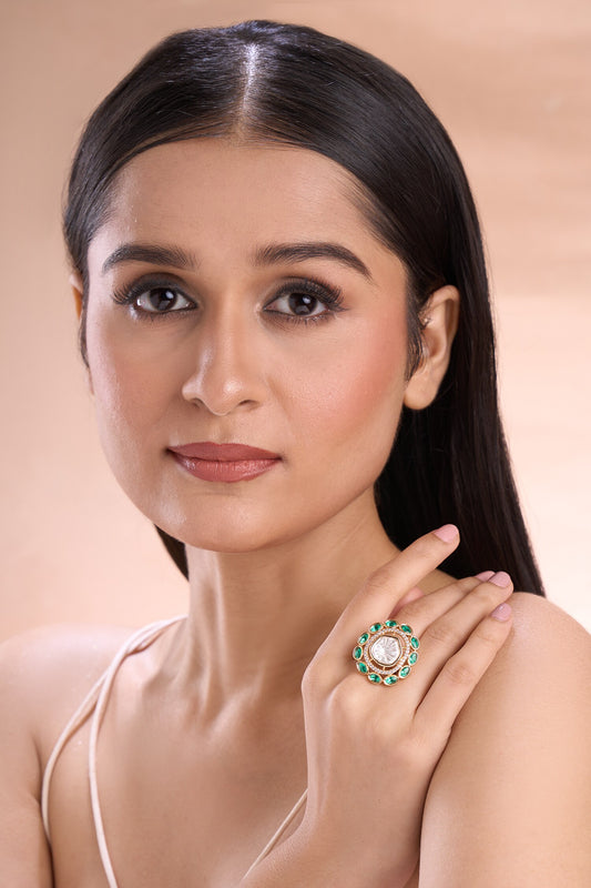 Polki & American Diamond Embellished Ring 