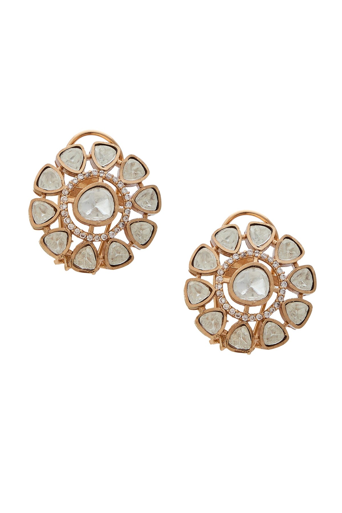 Gold Polki Studded Floral Studs 