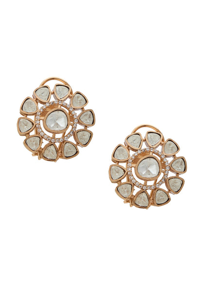 Gold Polki Studded Floral Studs 