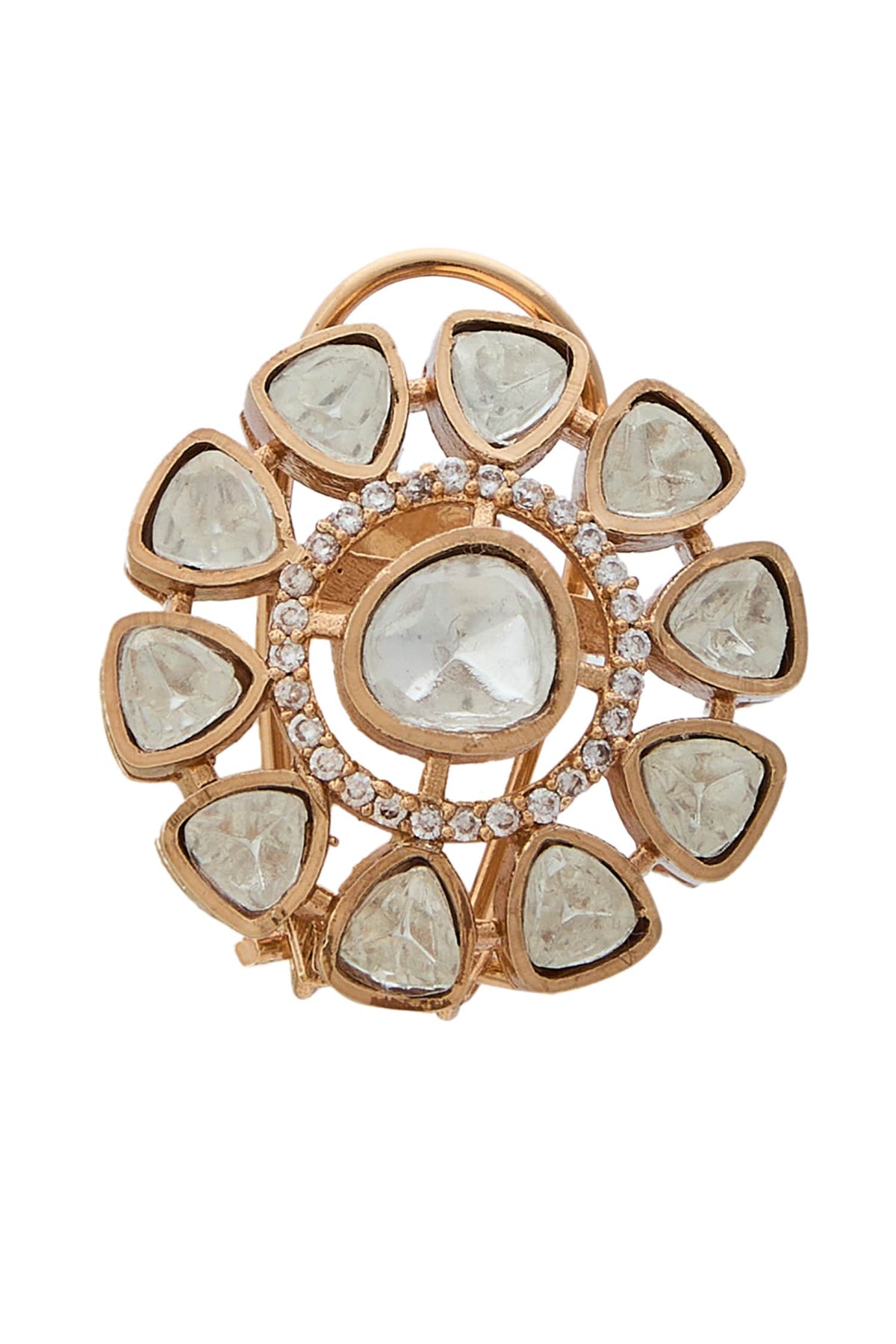 Gold Polki Studded Floral Studs 