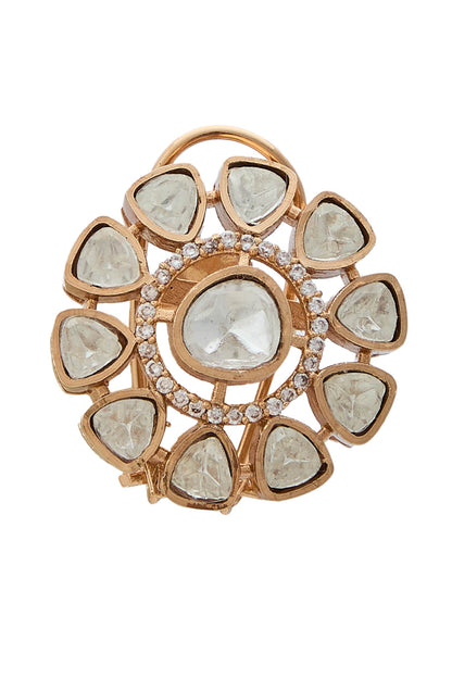 Gold Polki Studded Floral Studs 