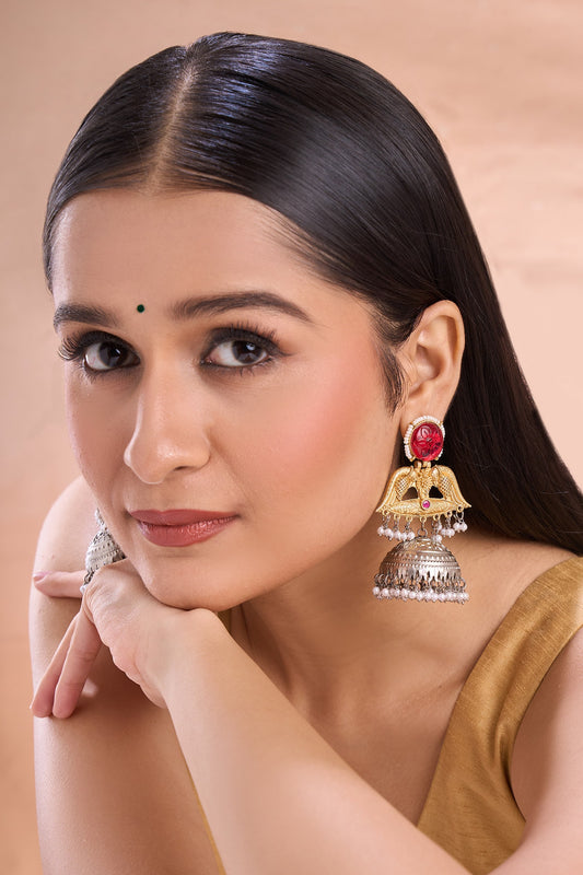 Dual Tone Stone Studded Jhumkas 