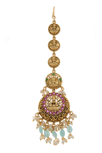 Temple Deity Carved Gold Maangtikka 