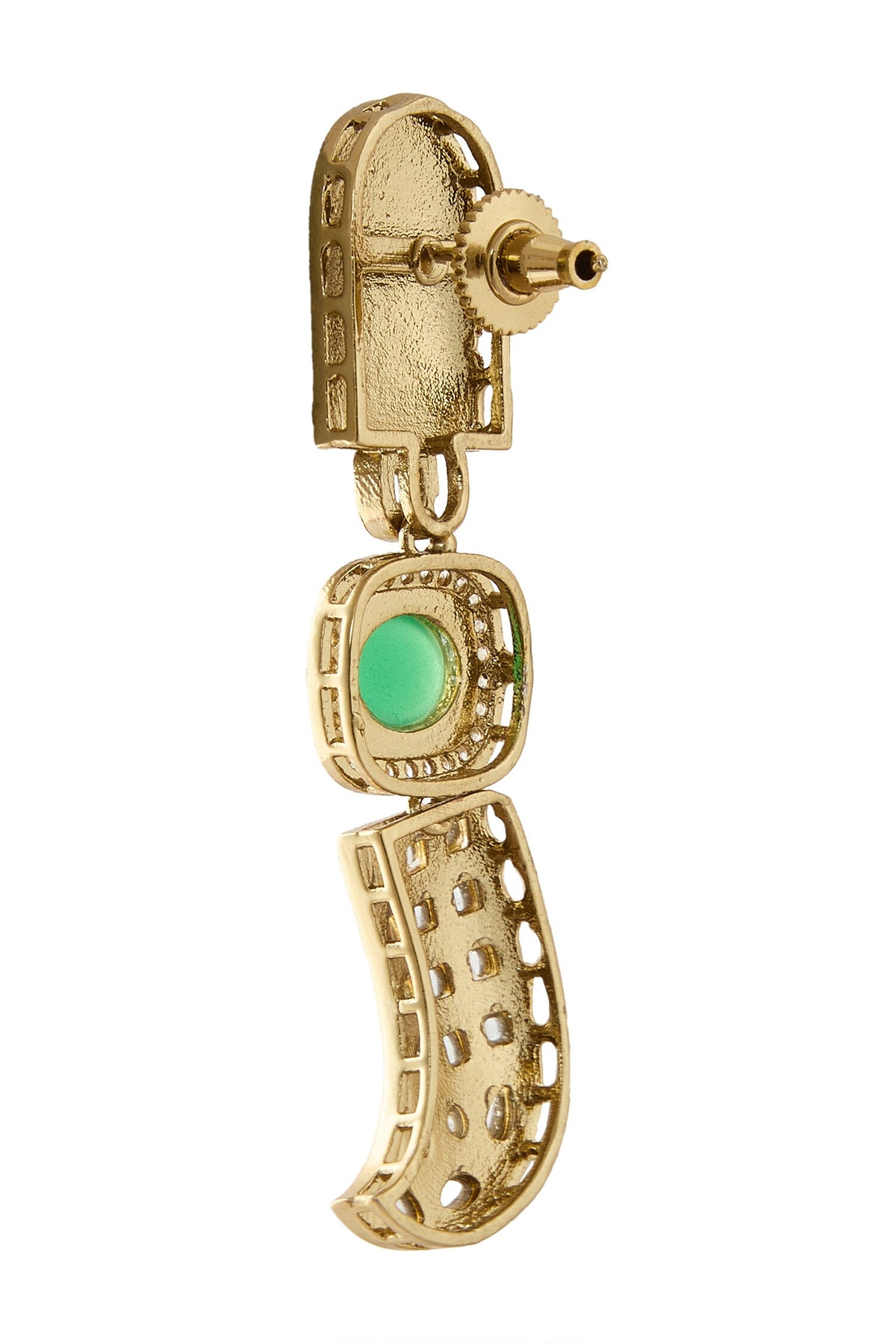 Gold & Green Polki Studded Drop Earrings 