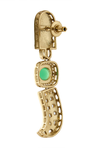 Gold & Green Polki Studded Drop Earrings 