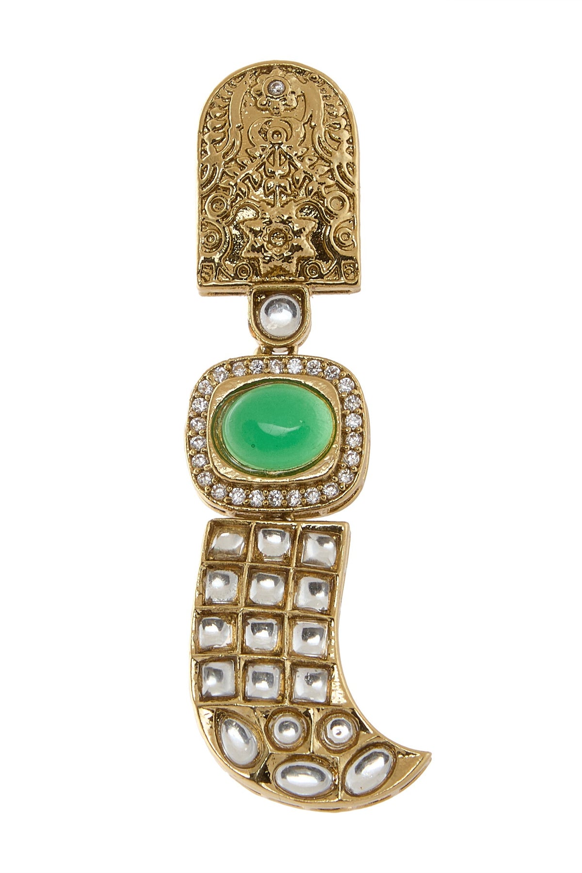 Gold & Green Polki Studded Drop Earrings 