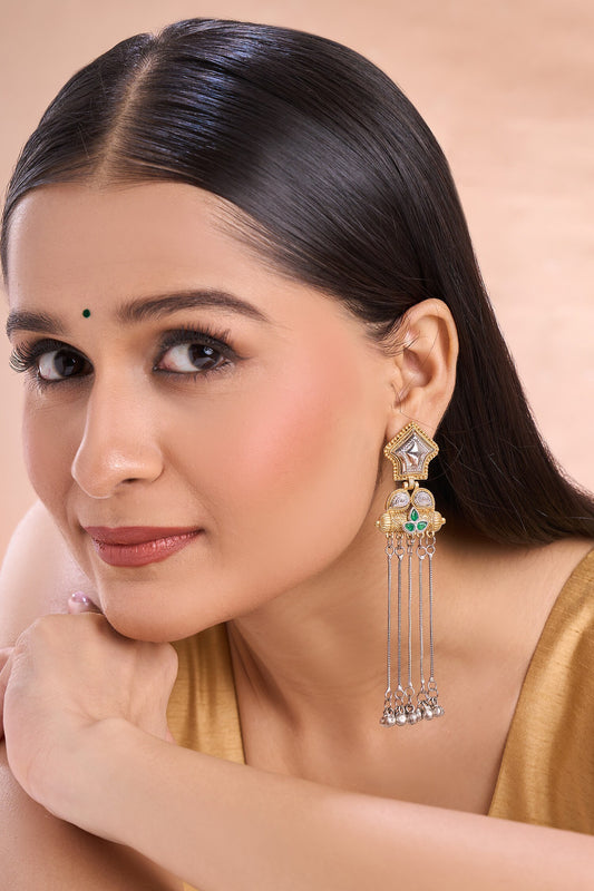 Dual Tone Paisley Chain Tassel Earrings 