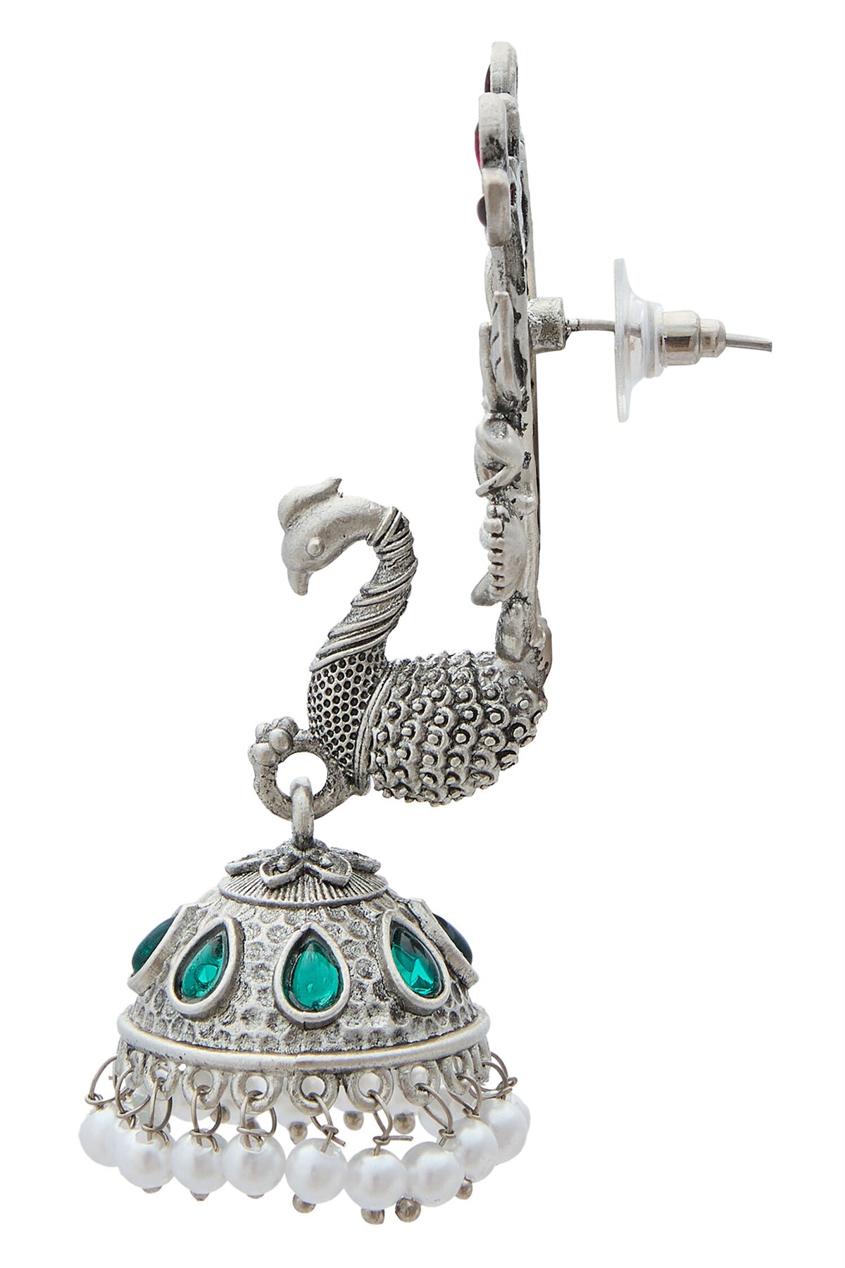 Bird Pattern Pearl Tasselled Jhumkas 
