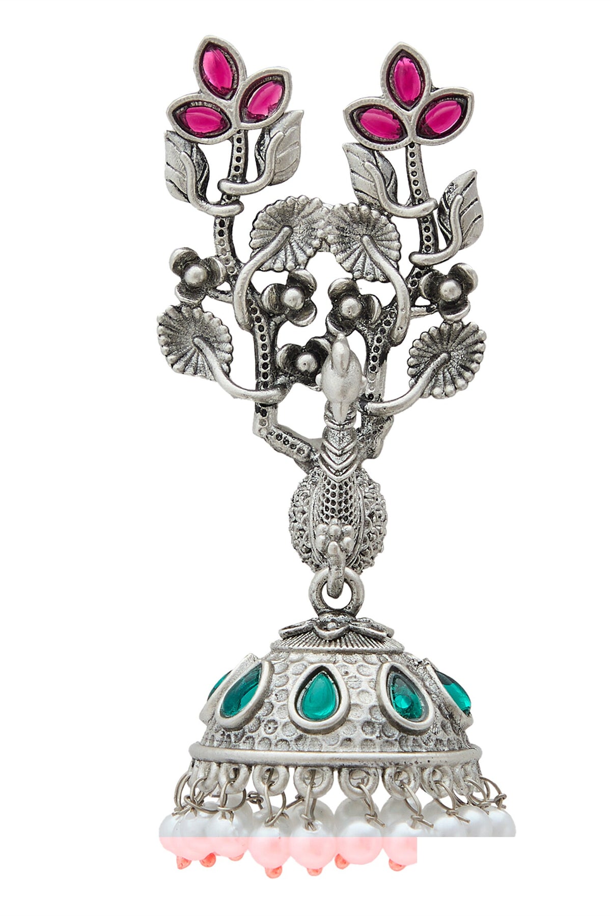 Bird Pattern Pearl Tasselled Jhumkas 