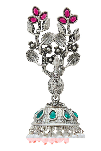 Bird Pattern Pearl Tasselled Jhumkas 